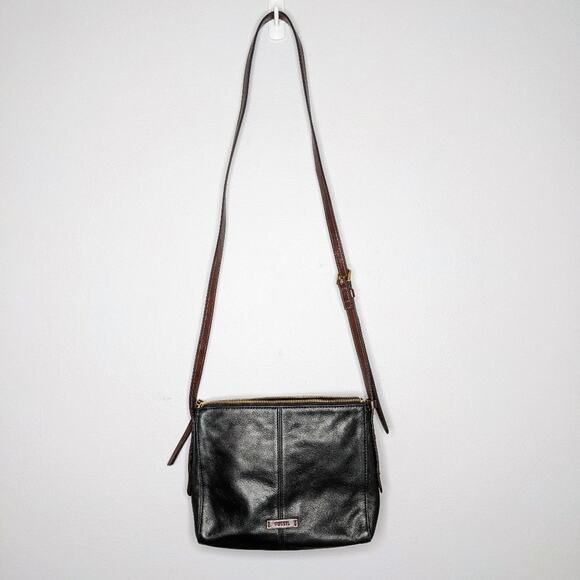 Fossil Black Gold Leather Zip Top Crossbody Bag - Picture 12 of 12
